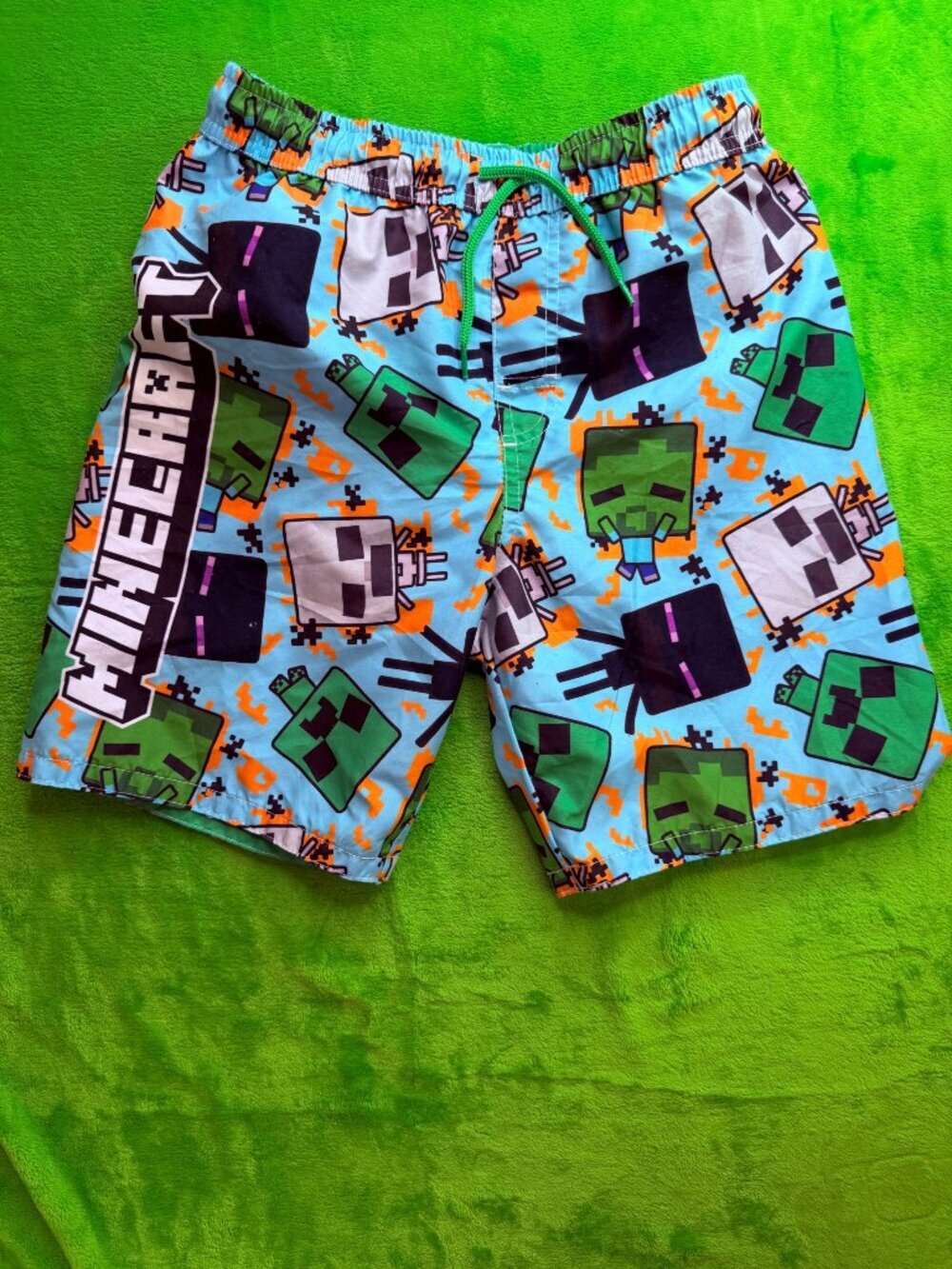 Minecraft Boys Swim Trunks Sz 12 Creeper Zombie Blue Board Shorts